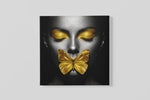 Vrouw Gele Vlinder – Vierkante Canvas Wandkunst