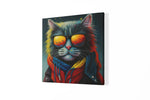 Coole Kat met Zonnebril – Canvas Wanddecoratie in Vierkante Vorm