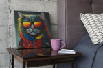 Coole Kat met Zonnebril – Canvas Wanddecoratie in Vierkante Vorm