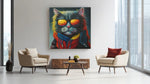 Coole Kat met Zonnebril – Canvas Wanddecoratie in Vierkante Vorm