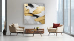 Abstracte Kunst Wit Goud – Modern Canvas Schilderij – Vierkant Canvas Kunstwerk voor het Interieur