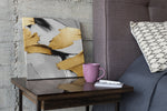 Abstracte Kunst Wit Goud – Modern Canvas Schilderij – Vierkant Canvas Kunstwerk voor het Interieur
