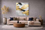 Abstracte Kunst Wit Goud – Modern Canvas Schilderij – Vierkant Canvas Kunstwerk voor het Interieur