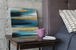 Abstracte Kunst in Blauw en Goud – Ontwerp 2 – Vierkant Canvas Kunstwerk voor het Interieur