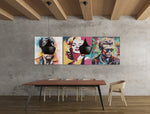 Marilyn Monroe, Elvis Presley en James Dean – Vierkante Canvas Wandkunst
