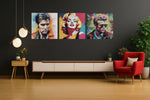 Marilyn Monroe, Elvis Presley en James Dean – Vierkante Canvas Wandkunst