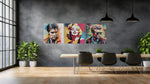 Marilyn Monroe, Elvis Presley en James Dean – Vierkante Canvas Wandkunst