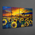 Sunflowers 4 Pieces Mega Glass Wall Art (150x92 cm)
