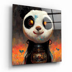 Vierkant Glasschilderij Panda Cup Glasschilderij | Designer collectie