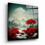 Vierkant Glasschilderij rood bos Glasschilderij | Designer collectie