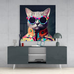 De Coolste Kat – Vierkant Glasschilderij