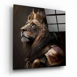 Vierkant Glasschilderij Proud Savanna leeuw Glasschilderij | Designer collectie