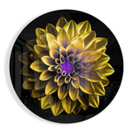 Gele dahlia met paars hart – Rond Glasschilderij