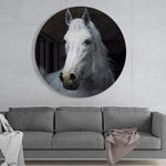 Portret van een wit paard – Rond Glasschilderij