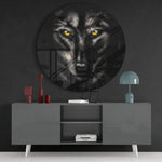 Wolf met gloeiende ogen – Rond Glasschilderij