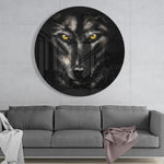 Wolf met gloeiende ogen – Rond Glasschilderij