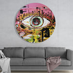 Roze graffiti-oog met krabbellijnen – Rond Glasschilderij