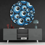Blauw boze-oog kralenpatroon – Rond Glasschilderij