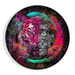 Magenta tijger met tandwielen – Rond Glasschilderij