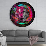 Magenta tijger met tandwielen – Rond Glasschilderij