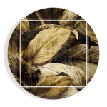 Gouden sepia bladeren in een cirkel – Rond Glasschilderij