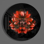 Rode spetters op een dahlia – Rond Glasschilderij