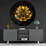 Gouden spetters op een dahlia – Rond Glasschilderij