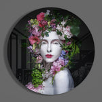 Portret van een vrouw met rozenhoofdtooi – Rond Glasschilderij