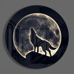 Huilende wolf bij de maan – Rond Glasschilderij