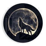 Huilende wolf bij de maan – Rond Glasschilderij