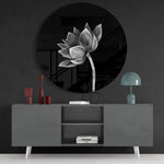 Schuine monochrome lotus – Rond Glasschilderij