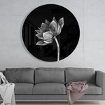 Schuine monochrome lotus – Rond Glasschilderij