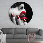 Rode lippen en rode nagels – Rond Glasschilderij