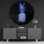 Elektrisch blauwe ananas – Rond Glasschilderij