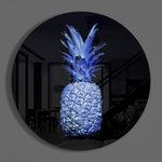 Elektrisch blauwe ananas – Rond Glasschilderij