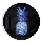 Elektrisch blauwe ananas – Rond Glasschilderij