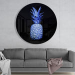 Elektrisch blauwe ananas – Rond Glasschilderij