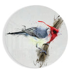 Roodkuifvogel met aquarelspetters – Rond Glasschilderij