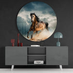 Galopperend bruin paard – Rond Glasschilderij