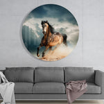 Galopperend bruin paard – Rond Glasschilderij