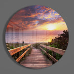 Zonsondergang aan het strand bij de boulevard – Rond Glasschilderij