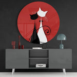 Katten in rood, zwart en wit – Rond Glasschilderij