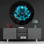 Gloeiende turquoise dahlia – Rond Glasschilderij