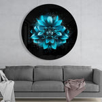 Gloeiende turquoise dahlia – Rond Glasschilderij
