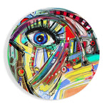 Abstract gezicht met krabbel-oog – Rond Glasschilderij