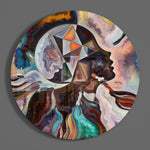 Driehoekige compositie met gemarmerde gezichten – Rond Glasschilderij