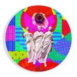 Popart-papavers met drie figuren in toga – Rond Glasschilderij