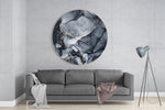 Inktmarmer in antraciet en zilver – Rond Glasschilderij