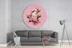 Schedel met roze rozen en vlinders – Rond Glasschilderij