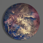 Donkerblauwe en gouden kosmische inkt – Rond Glasschilderij